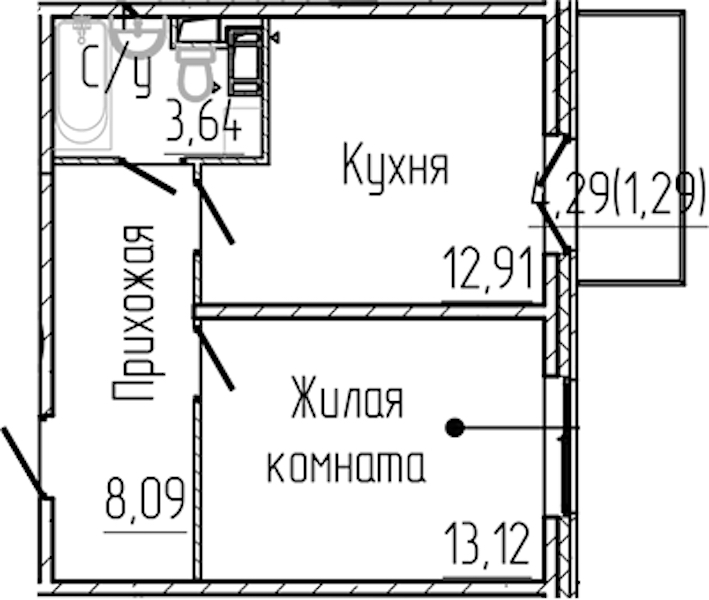 1-комнатная квартира 39.05 м², 7/8 эт., ЖК «SERTOLOVO PARK»